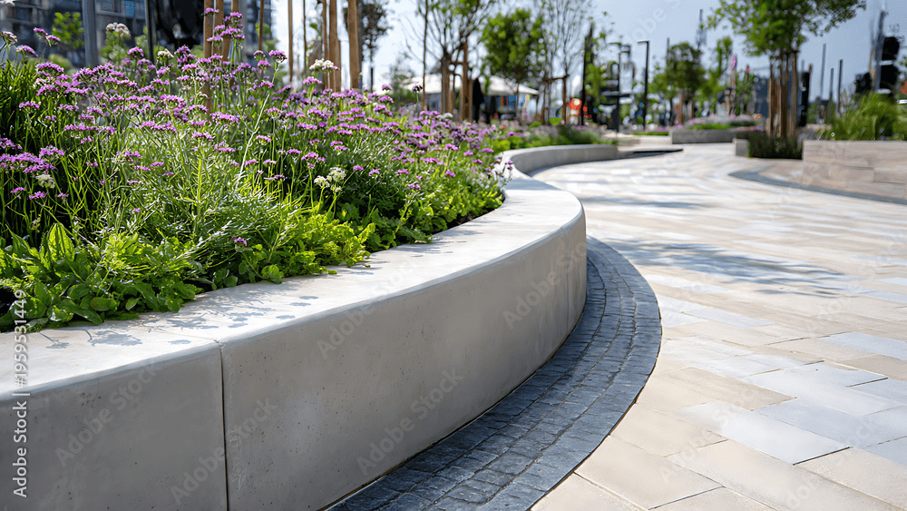 Curved natural stone garden walkway