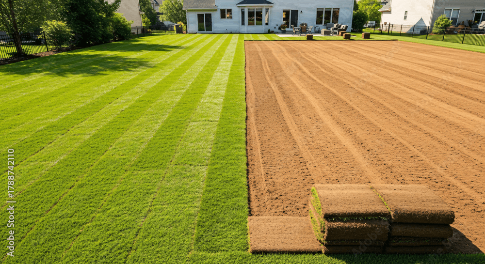 Perfectly manicured green residential lawn